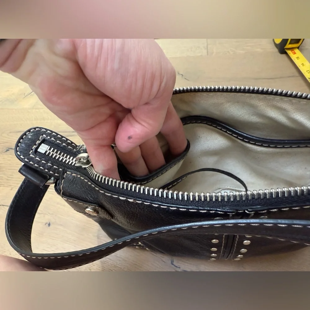 MICHAEL Michael Kors Black Studded Leather Shoulder Bag with Zippered Closure - Picture 11 of 16